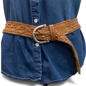 Calvin Klein Jeans Tan Braided Leather Belt with Silver Buckle Size Medium